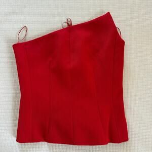 Zara Red Asymmetric Structured Minimalist Bustier Top Size M NWT